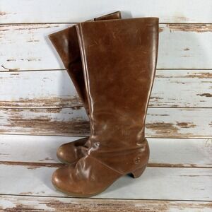 Used Dr. Martens Ava Tall Brown Leather Heeled Biker Boots Womens Size 7 AW004